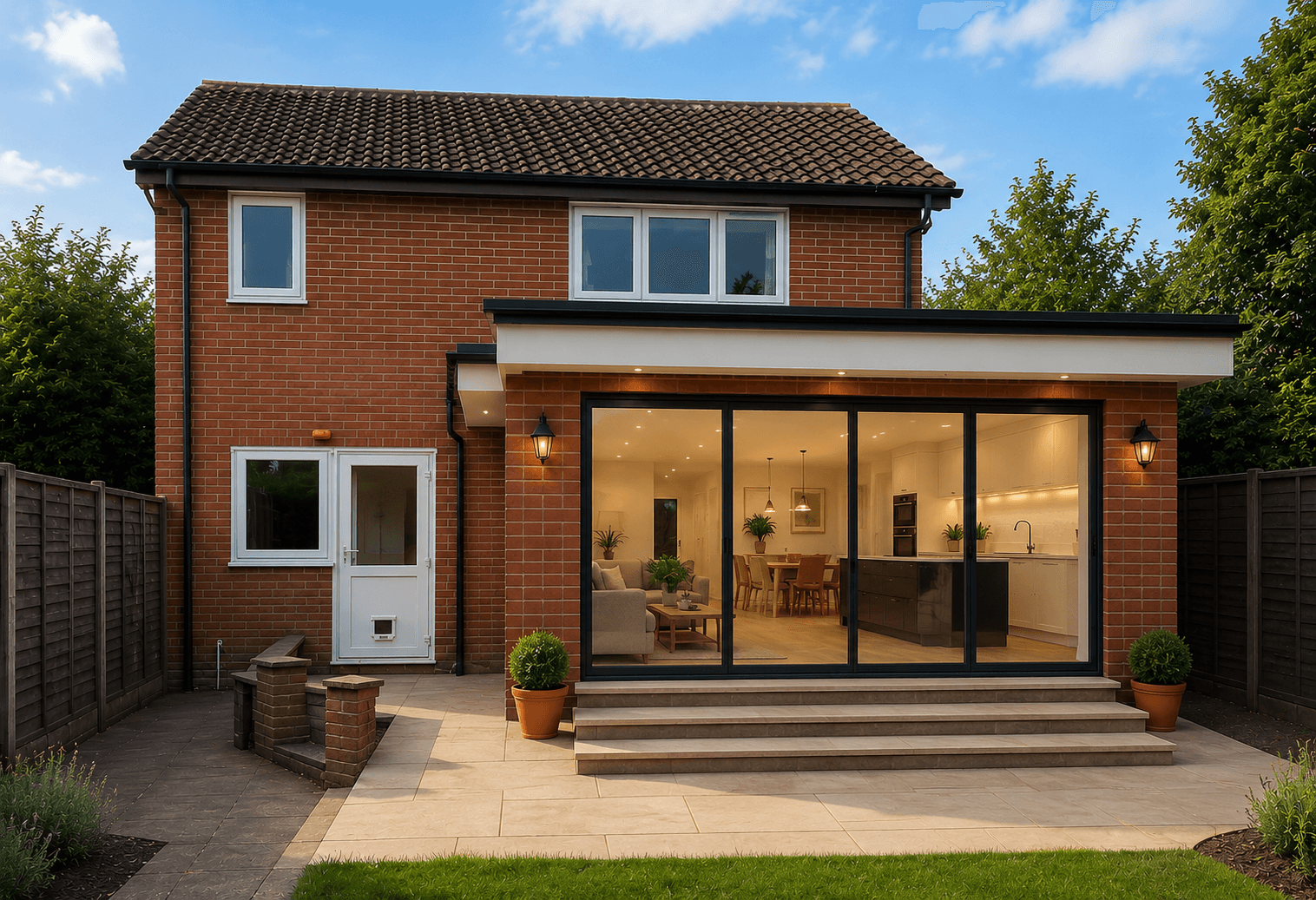 Finished single-storey rear extension with bi-fold doors