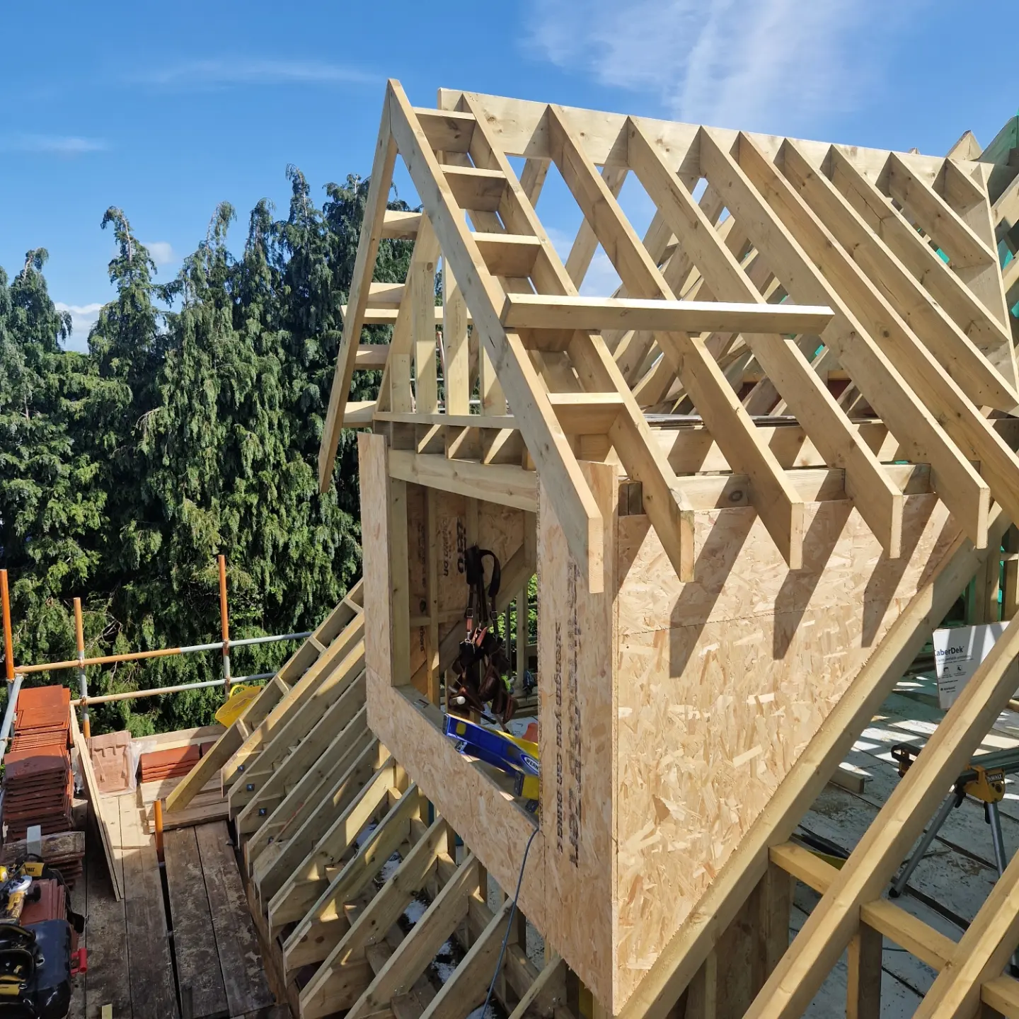 New dormer framed into a roof during a loft conversion